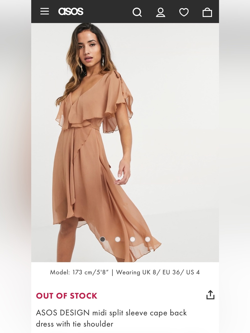 NWT - ASOS Flowy High-Low Ruffle Dress in Tan